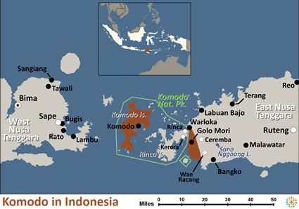 Map of Komodo in Indonesia