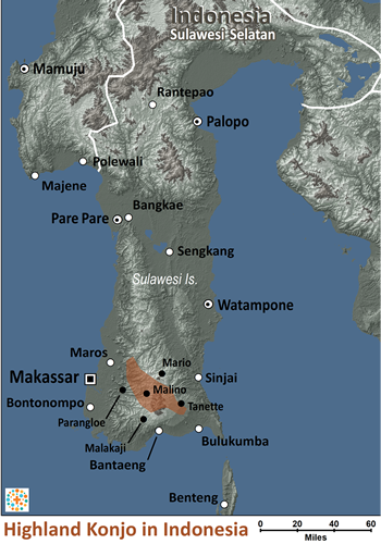 Map of Konjo, Highland in Indonesia