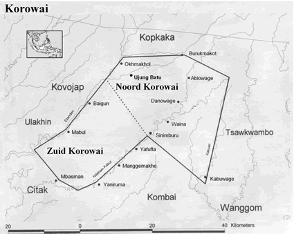 Map of Korowai in Indonesia