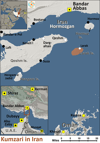 Map of Kumzari in Iran
