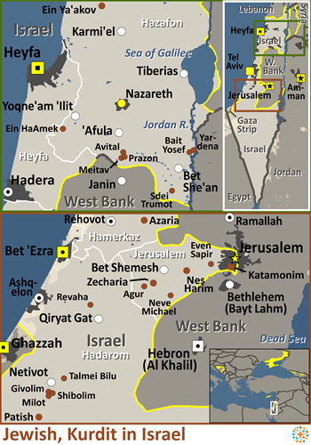 Map of Jewish, Kurdit in Israel