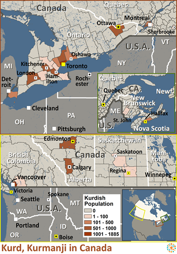 Map of Kurd, Kurmanji in Canada