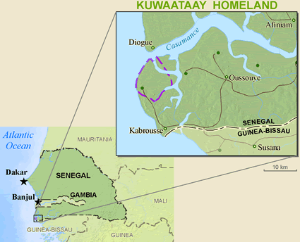 Map of Jola-Kwatay in Senegal