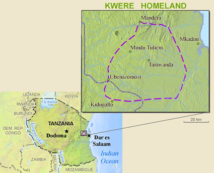 Map of Kwere in Tanzania