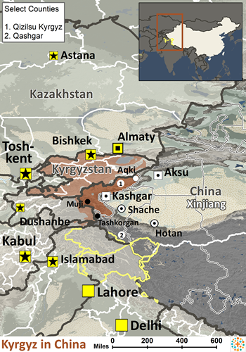 Map of Kyrgyz in China