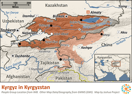 Map of Kyrgyz in Kyrgyzstan