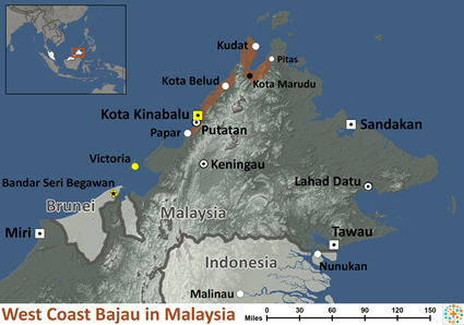 Map of Bajau, West Coast in Malaysia