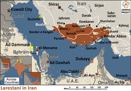 Map of Larestani in Iran