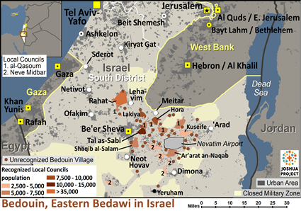 Map of Bedouin, Eastern Bedawi in Israel