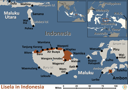 Map of Lisela in Indonesia
