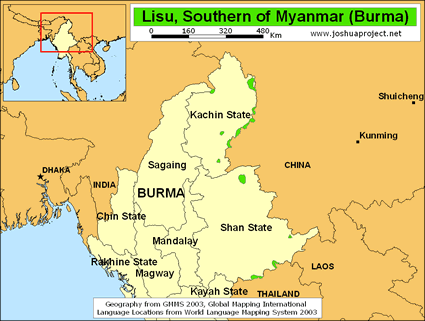 Map of Lisu in Myanmar (Burma)