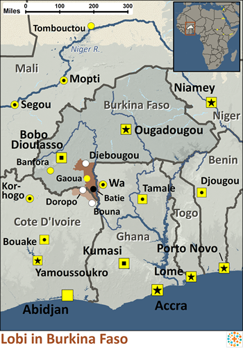 Map of Lobi in Burkina Faso