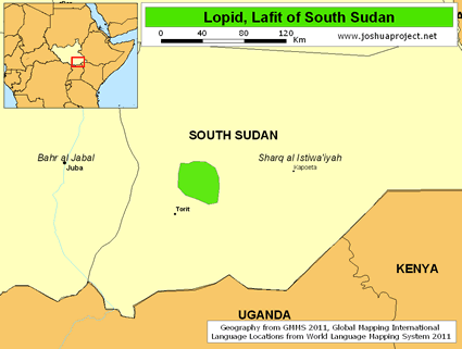 Map of Lopid, Lafit in South Sudan