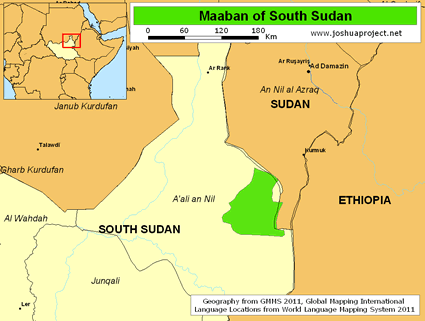 Map of Maaban in South Sudan