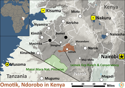 Map of Omotik, Ndorobo in Kenya