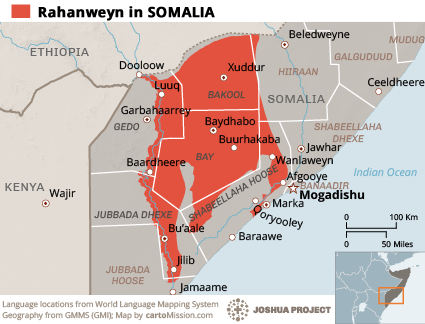 Map of Rahanweyn in Somalia