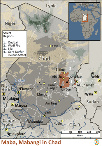 Map of Maba, Mabangi in Chad