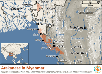 Map of Rakhine in Myanmar (Burma)