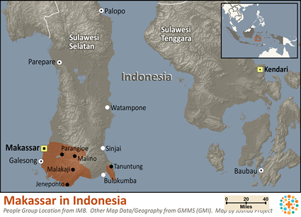 Map of Makassar in Indonesia