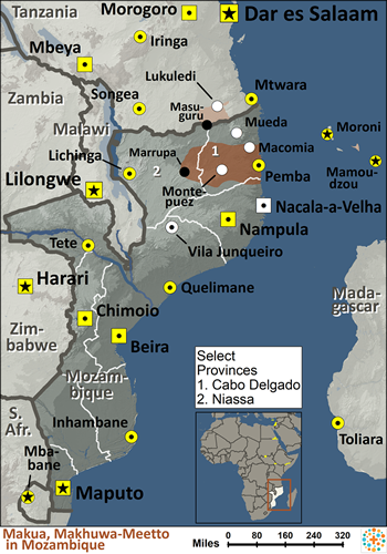 Map of Makhuwa-Meetto in Mozambique