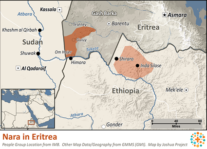 Map of Nara, Nialetic in Eritrea