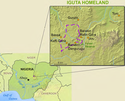 Map of Naraguta, Iguta in Nigeria