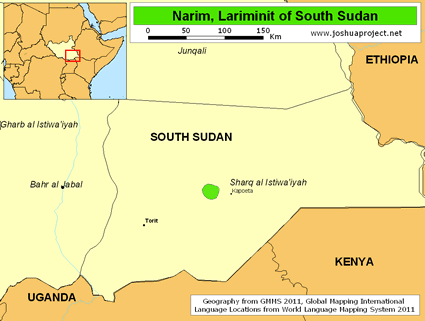 Map of Narim, Lariminit in South Sudan