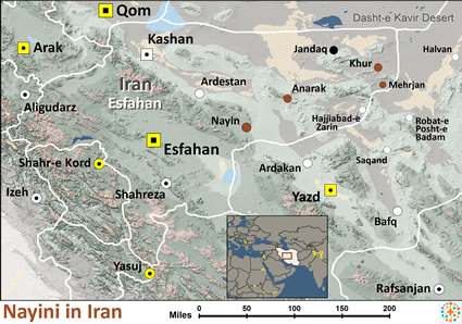 Map of Nayini in Iran