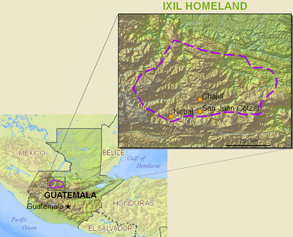 Map of Ixil, Nebaj in Guatemala