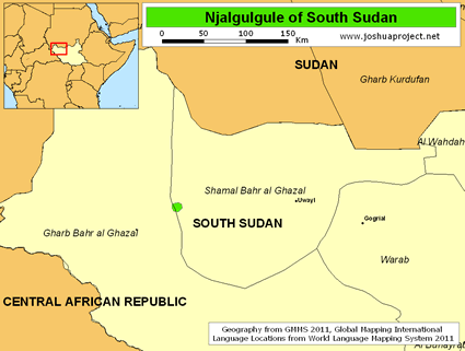 Map of Njalgulgule in South Sudan