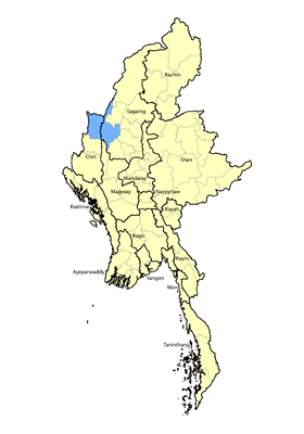 Map of Chin, Ngawn in Myanmar (Burma)