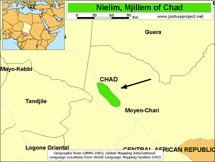 Map of Nielim, Mjillem in Chad