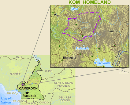 Map of Nkom, Kom in Cameroon