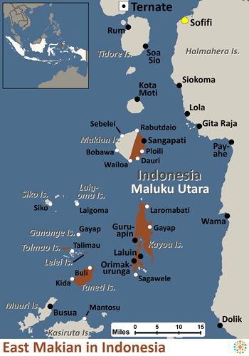 Map of Makian, East in Indonesia
