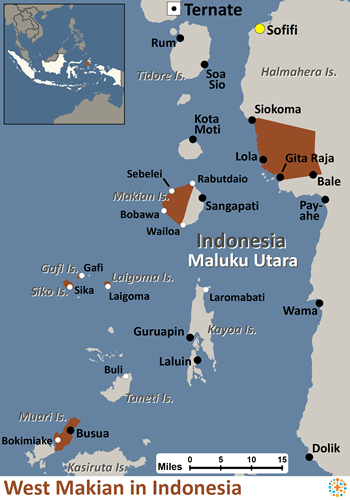 Map of Makian, West in Indonesia