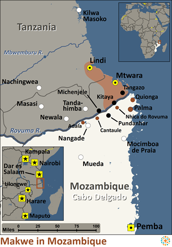 Map of Makwe in Mozambique