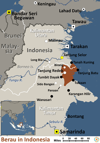 Map of Berau in Indonesia