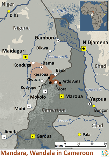 Map of Mandara, Wandala in Cameroon