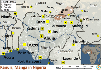 Map of Kanuri, Manga in Nigeria