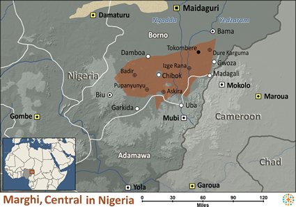 Map of Marghi, Central in Nigeria