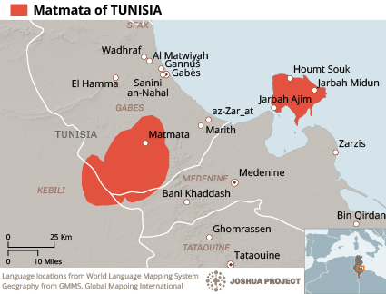 Map of Berber, Matmata in Tunisia