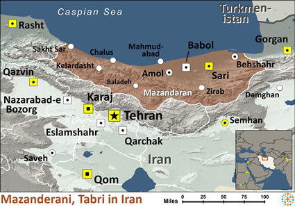 Map of Mazanderani, Tabri in Iran