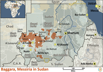 Map of Baggara, Messiria in Sudan