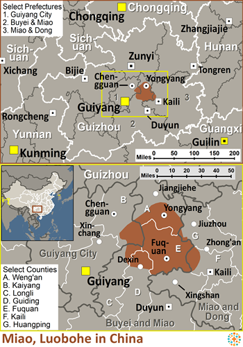 Map of Miao, Luobohe in China
