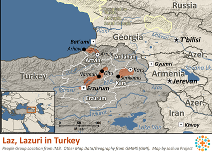Map of Laz, Lazuri in Türkiye (Turkey)