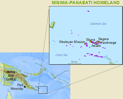 Map of Misima-Paneati, Tokunu in Papua New Guinea