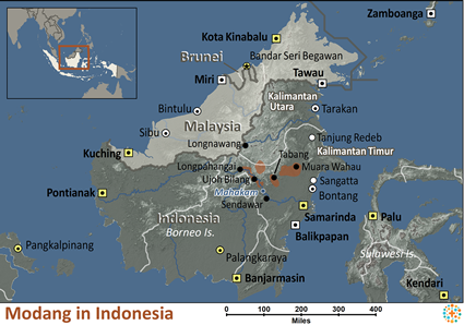 Map of Modang in Indonesia