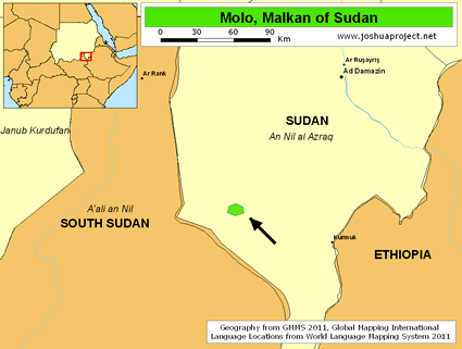 Map of Molo, Malkan in Sudan