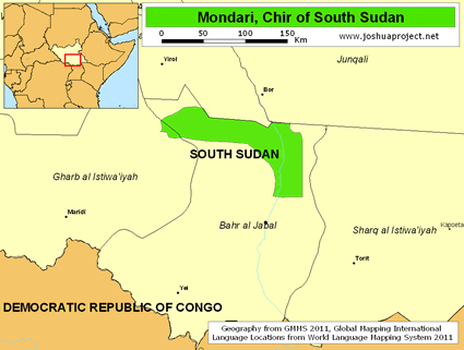 Map of Mondari, Chir in South Sudan