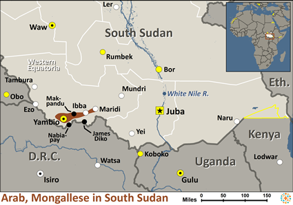 Map of Arab, Mongallese in South Sudan
